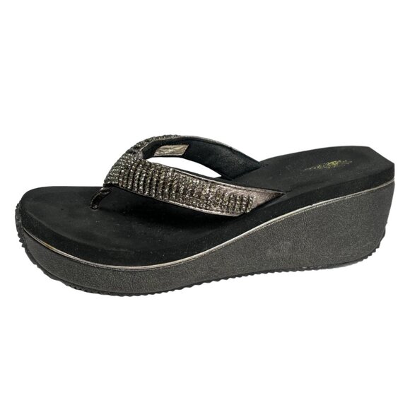 Volatile Fairy Dust Crystal Bling Wedge Sandals in Pewter - US Women's Size 9 - Picture 1 of 5